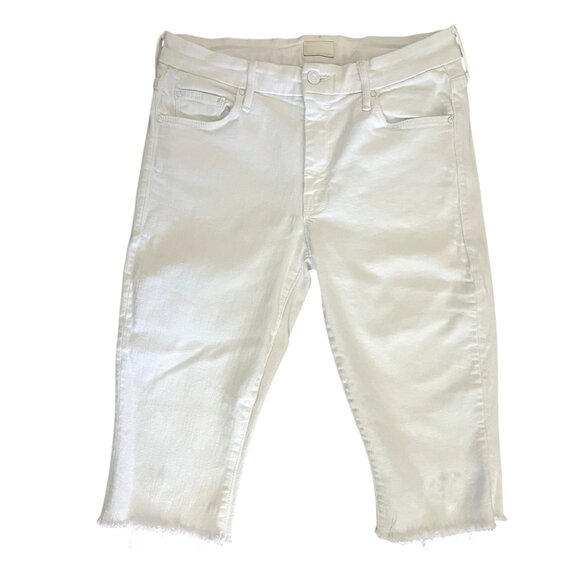 Mother The Looker Crop Jeans Fairest Off Them All White Denim Shorts Size 28 - Picture 1 of 16